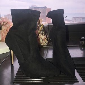 Black Suede Ankle Heel Boots